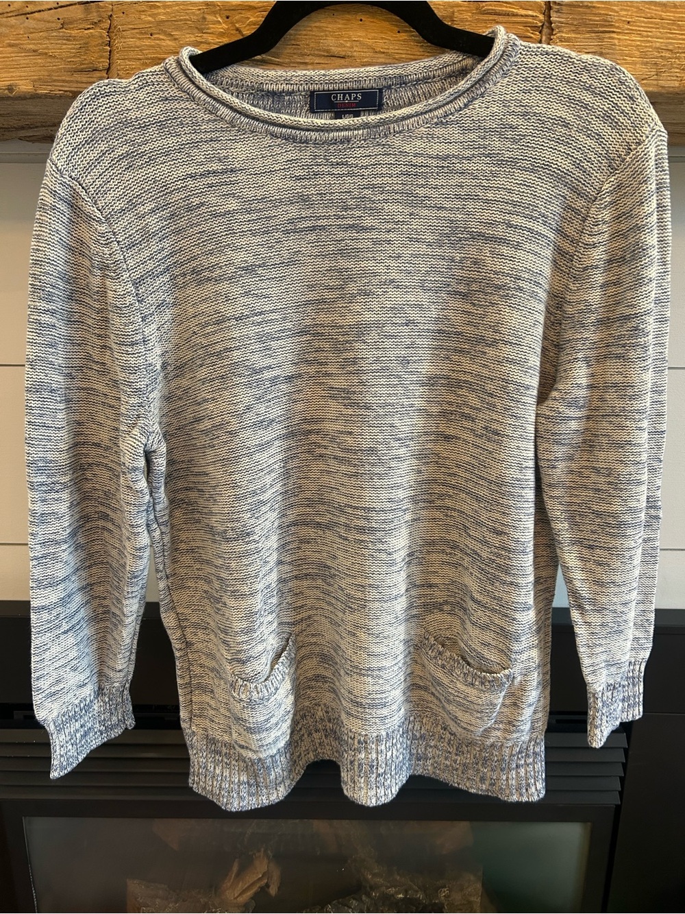 Chaps Women's Heathered Light Blue & White Scoop-Neck Sweater
